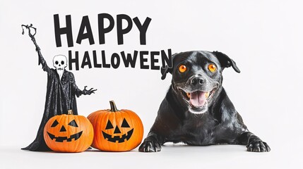 Fototapeta premium happy halloween design of a grim reaper and a black dog