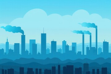 Fototapeta premium Pollution impact, smog over cityscape, flat design illustration