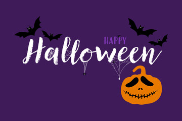Halloween. Halloween banners or poster. Text Happy Halloween with spiders, happy pumpkin and bats