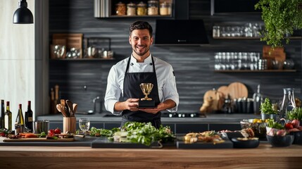 Kitchen with Chef Receiving Prestigious Culinary Award