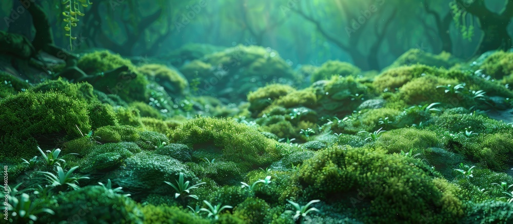 Poster abstract background stunning natural scenery moss. copy space image. place for adding text and desig