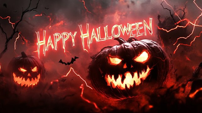 happy halloween design of an aggressive jack-o-lantern