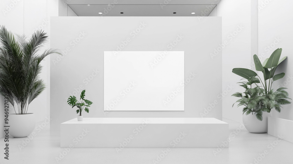 Poster White empty studio room with white empty podium and white clean empty display