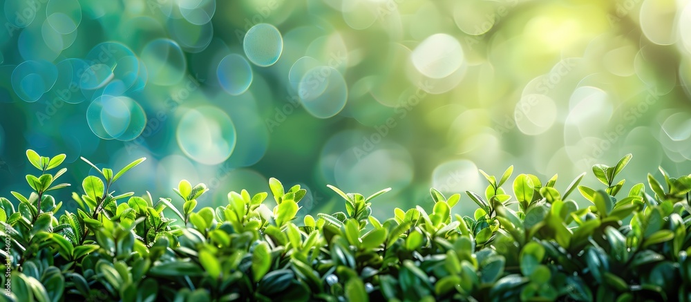 Poster blue with green bokeh background. copy space image. place for adding text and design