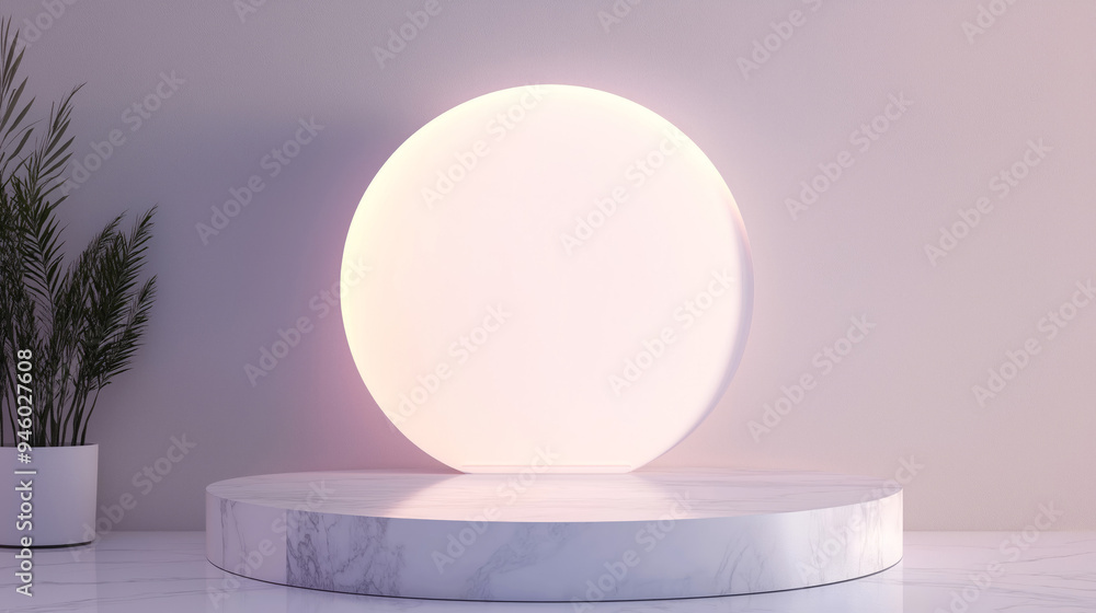 Poster empty minimalistic luxury retro room with empty glowing stage podium glowing place for product place