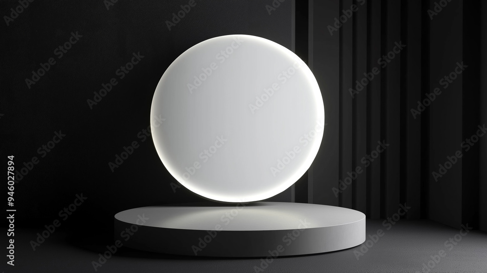 Poster black empty minimalistic luxury room with empty glowing stage podium glowing place for product place