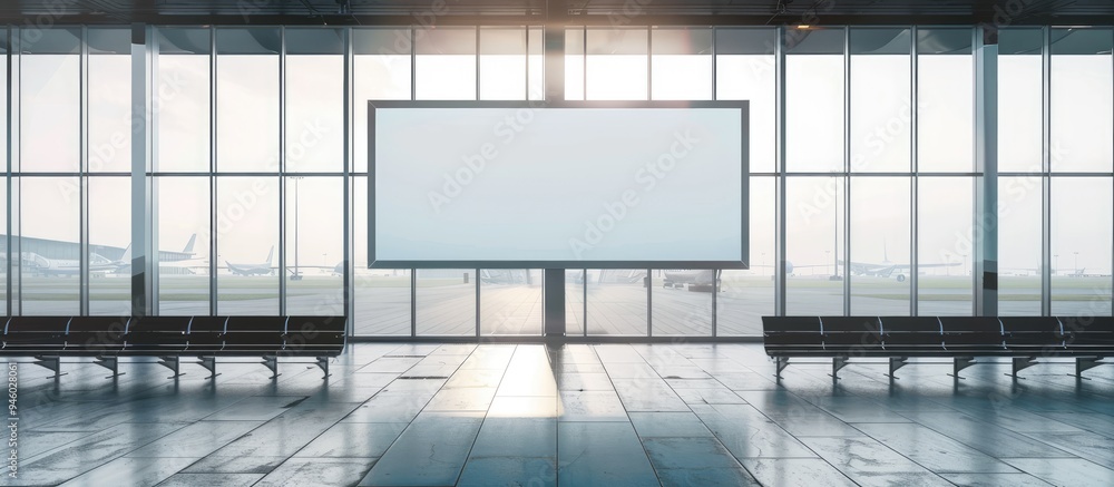 Poster empty advertising billboard at airport. copy space image. place for adding text and design