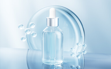 Cosmetics liquid bottle with skin care concept, 3d rendering.