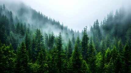 Foggy Forest Filled With Lots Trees