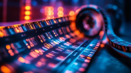 Vintage Film Reel in Neon Lights