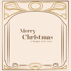 Minimalist Christmas design in soft beige with elegant gold lines, warm holiday greeting. Vector illustration. Concept of winter holiday. Postcard, invitation, greetings template. Art deco style.