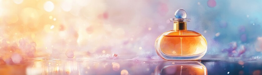 Perfume with cedarwood scent, soft light, watercolor style