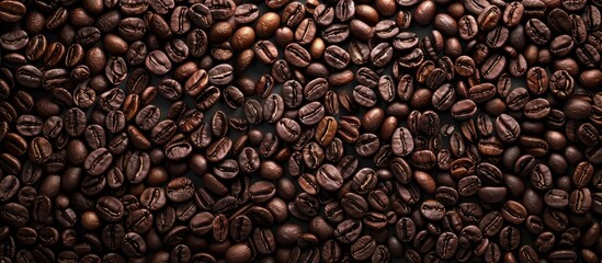Fototapeta premium Roasted coffee beans texture background with copyspace