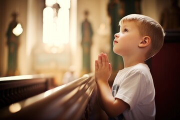 Portrait praying child photo.