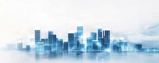 Obraz premium Modern city skyline with zoning overlays indicating residential and commercial areas, urban zoning, real estate development