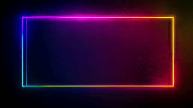 Abstract neon frame with glowing light and colorful rectangular border