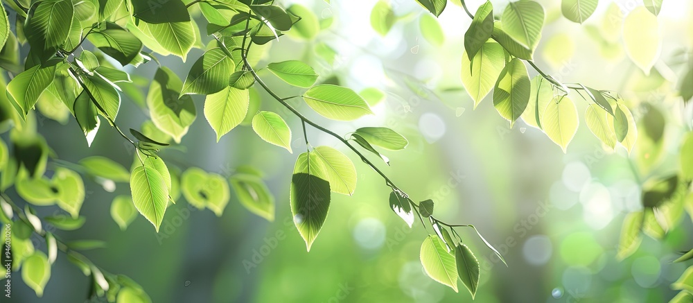 Aufkleber young birch foliage. copy space image. place for adding text and design