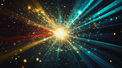 Naklejka premium Abstract light explosion and network points, dot, earth's surface, digital background Innovation network points Earth's surface wave background digital wave information technology background