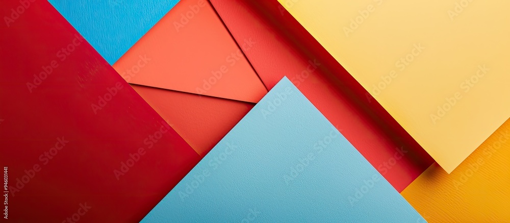 Poster colored paper minimal shapes geometric backdrop material design. copy space image. place for adding 