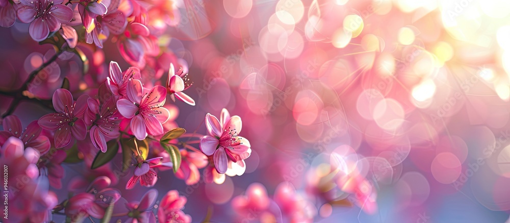 Poster spring and summer background blurred flowers with bokeh. copy space image. place for adding text and