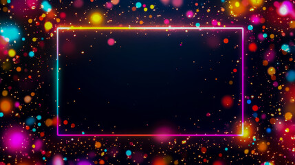 Abstract neon frame with glowing light and colorful rectangular border