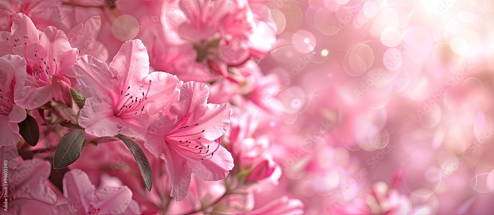 Poster background of pink azalea flowers. copy space image. place for adding text and design