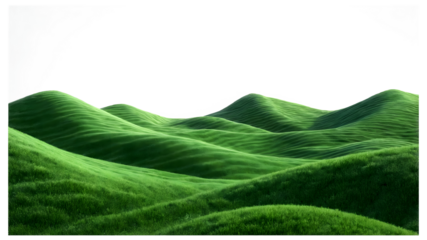A stunning image of rolling green grassy hills, isolated on a transparent background. 