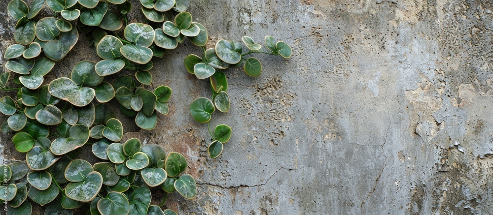 Canvas Prints Peperomia pellucida thriving in natural light on an aged wall. Copy space image. Place for adding text and design