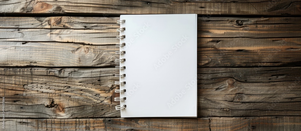 Poster blank notebook mockup on a wooden background. copy space image. place for adding text and design