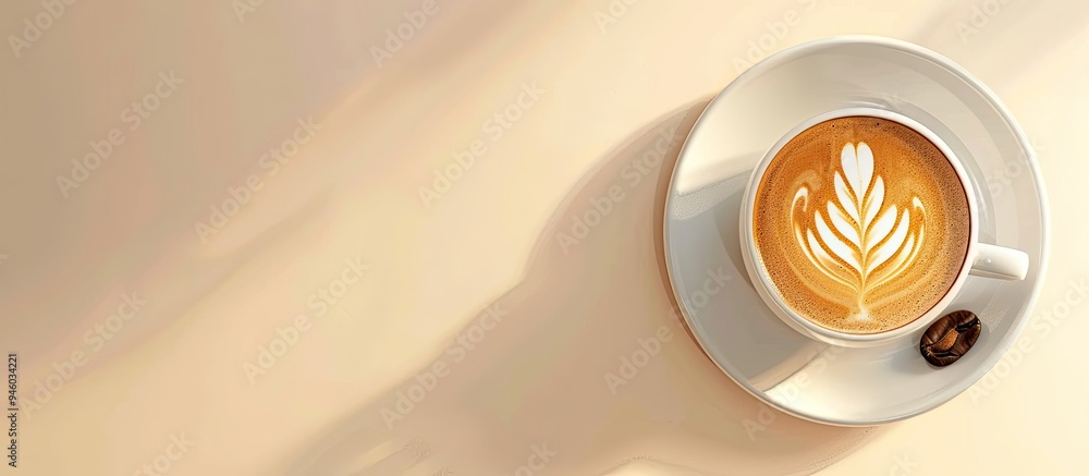 Poster latte art in coffee. copy space image. place for adding text and design
