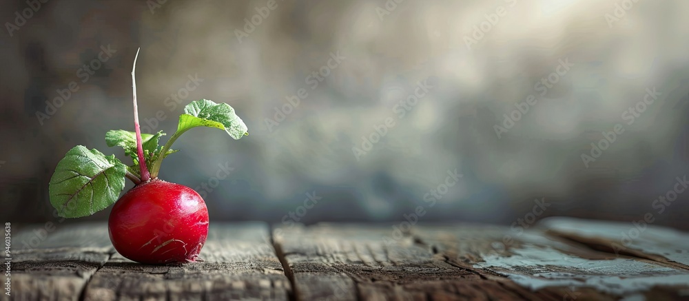 Poster red radish on a rustic wooden background fresh organic produce side view. copy space image. place fo