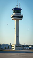 Naklejka premium View of an airport control tower from the ground