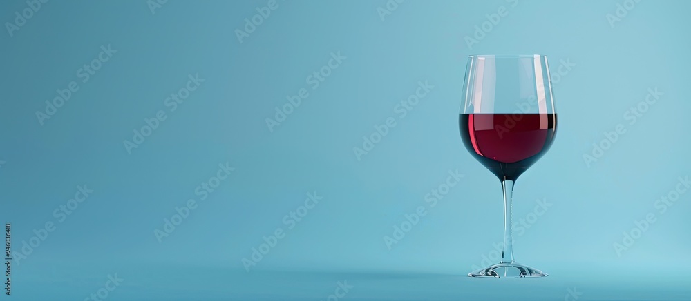 Poster red wine in a glass set against a blue background with full depth of field. copy space image. place 