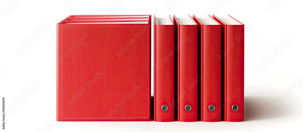Poster set of red office folders isolated on a white background. copy space image. place for adding text an
