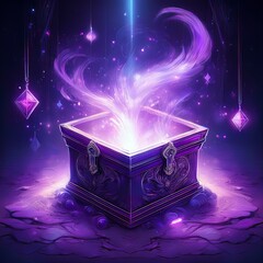 Pandora's box, purple magic coming out of fantasy box, Digital illustration, Generative AI