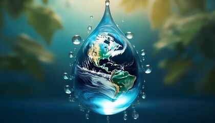 Planet earth in the shape of a water drop, world water day, concept of environmental preservation and water saving, Generative AI