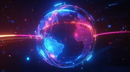 Neon Globe with Glowing Lines
