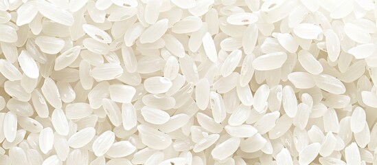 Raw white rice background Close up top view high resolution image of the product. Copy space image. Place for adding text and design