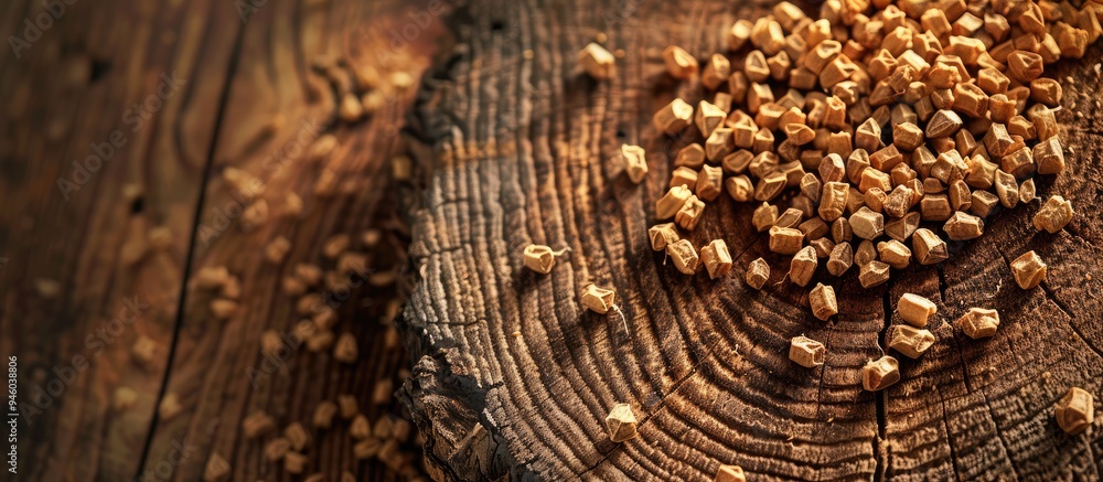 Aufkleber fenugreek seeds set against a wooden background. copy space image. place for adding text and design