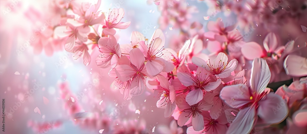 Poster japanese cherry blossoms. copy space image. place for adding text and design