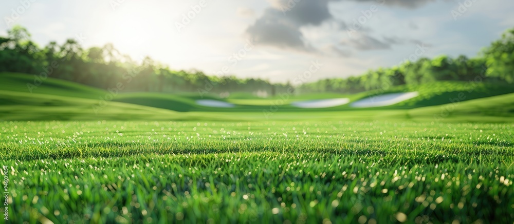 Poster a lively grass backdrop of a golf course lawn or sports field. copy space image. place for adding te