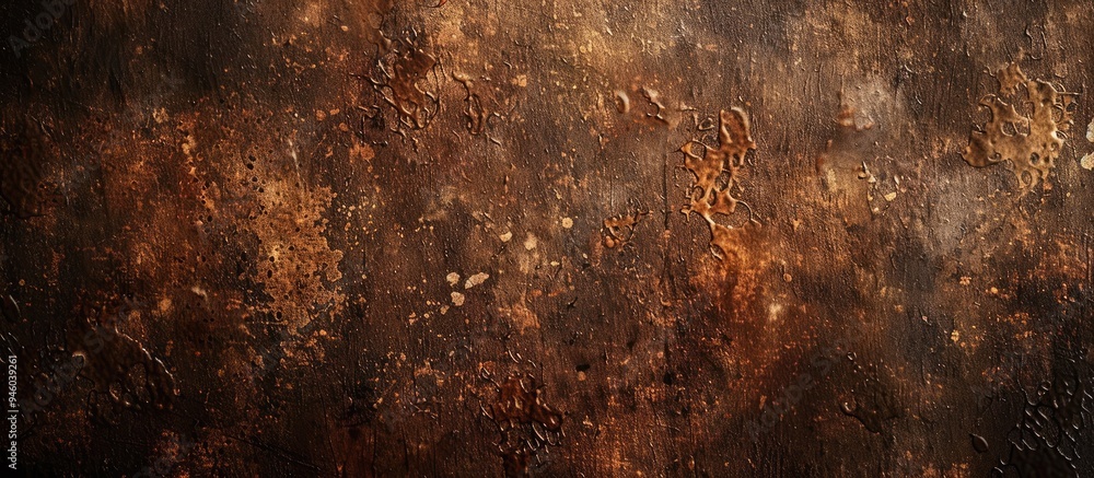 Poster grunge dark brown textured abstract background with paint spots smears and brush strokes. copy space