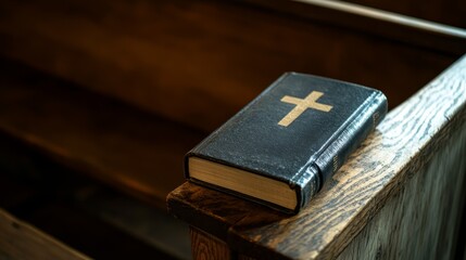 Wooden Church Pew with Holy Bible