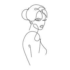 Elegant Woman Silhouette Line Art Drawing. Vector Minimal Female Figure One Line Art. Elegant Female Portrait Linear Silhouette. Woman Sketch Illustration. Trendy Contour Drawing for Fashion Design