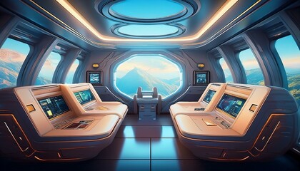Obraz premium Sci-fi spaceship cabin, digital illustration, Generative AI
