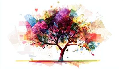 A vibrant, abstract depiction of a tree with colorful splashes representing nature and creativity.