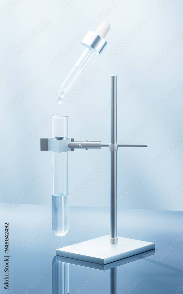 Sticker Scientific chemical laboratory equipments, 3d rendering.