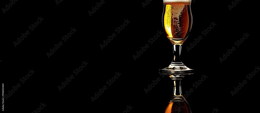 Poster beer glass on a reflective background. copy space image. place for adding text and design