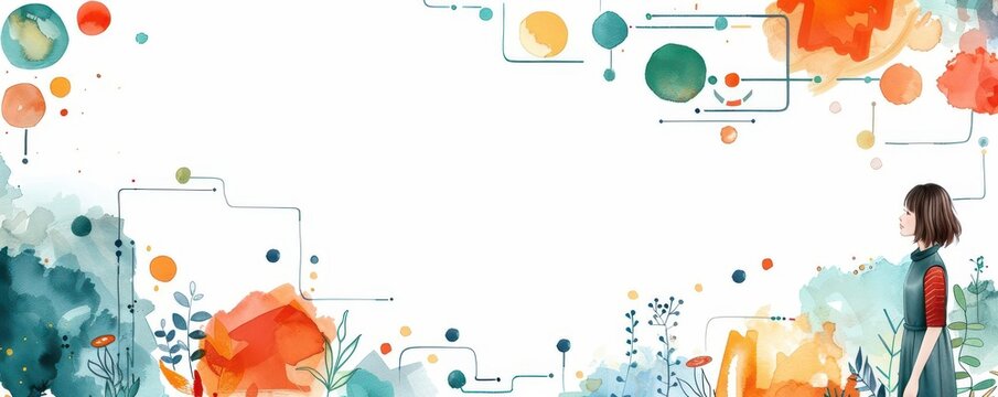 Workflow with doodles, imaginative process, playful elements, Watercolor style