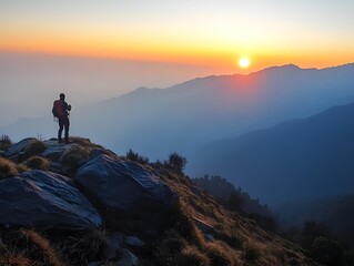 Fototapeta premium hiker on top of mountain